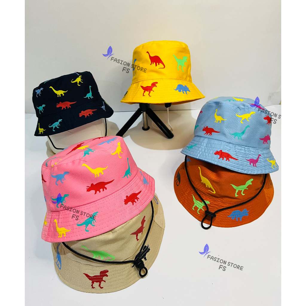 topi anak motif dinosaurus pakai tali topi ember anak unisex topi anak laki laki perempuan lucu keki