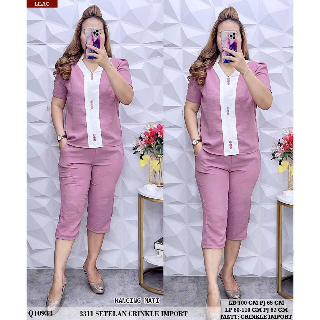 SET CRINKLE SETELAN BAJU CELANA PENDEK IMPORT / SETELAN WANITA DEWASA JUMBO CRINKLE / SETELAN POLOS