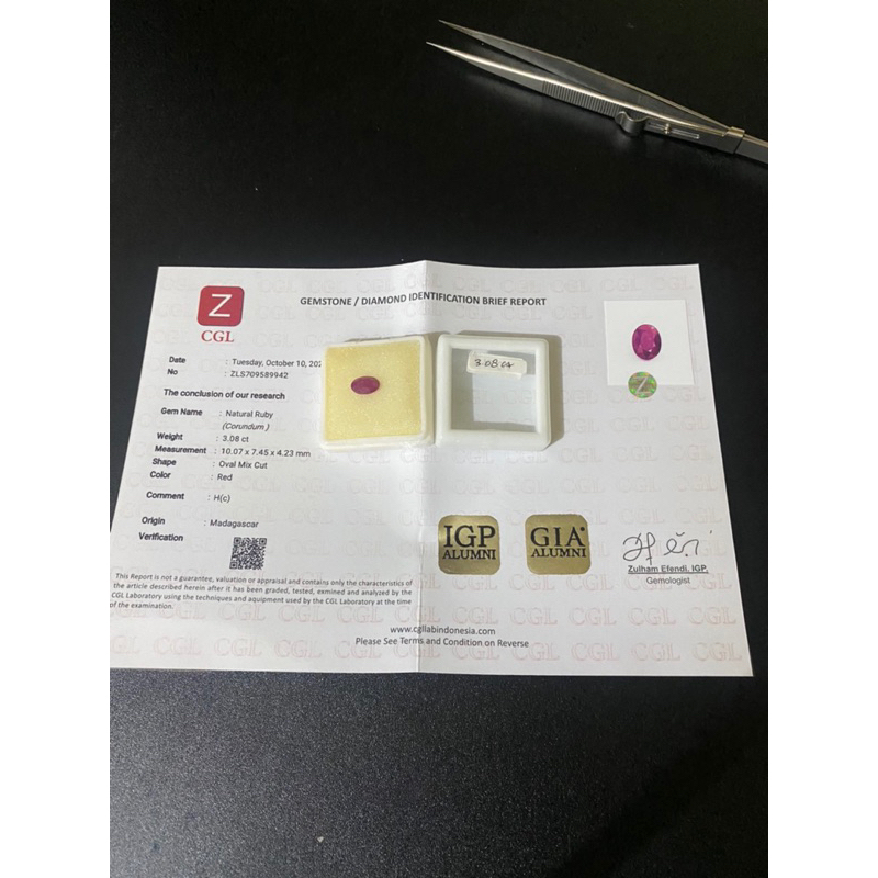 Natural Ruby Madagascar ( Corundum ) 3.08carat By CGL