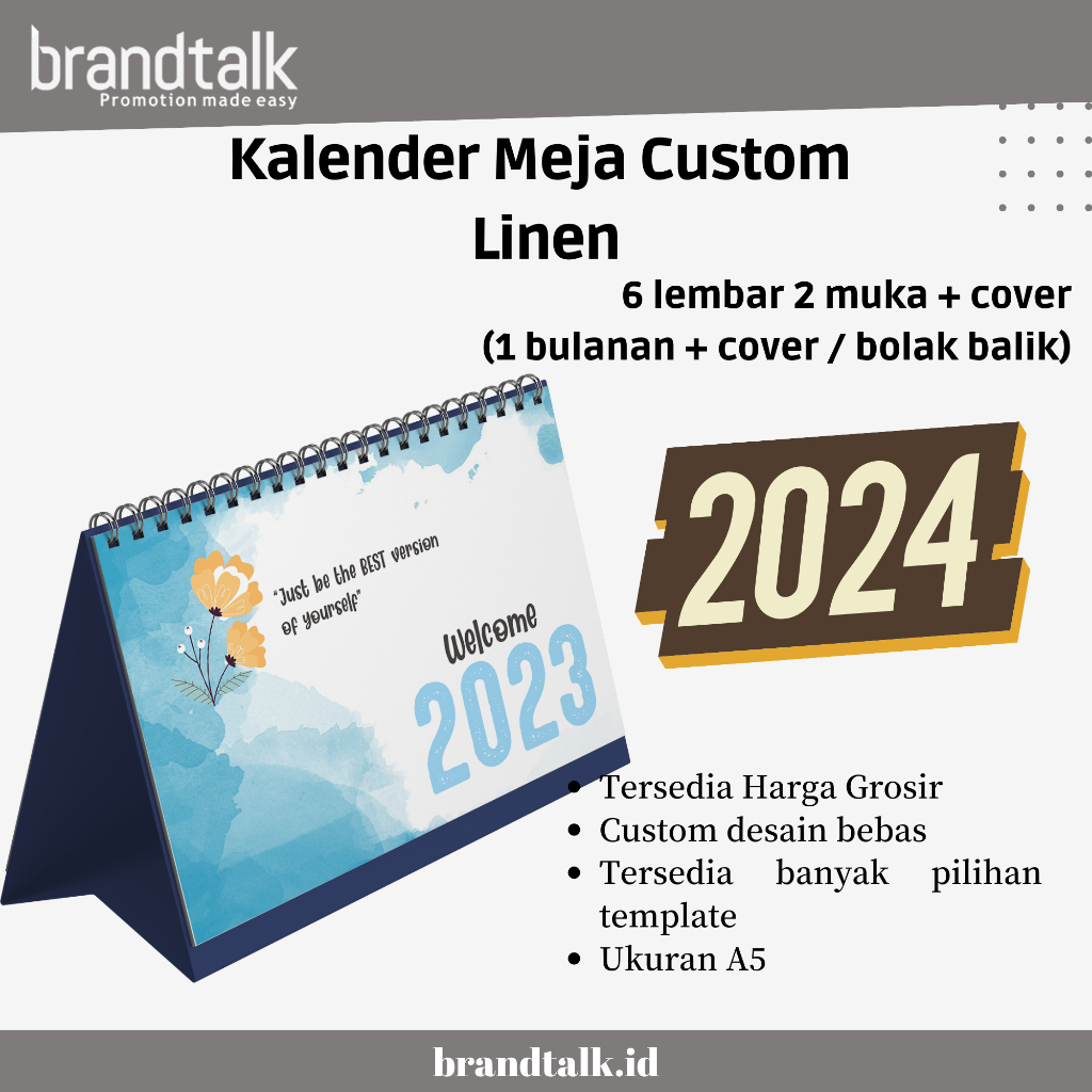

Custom Kalender Meja 2025 - Penyangga Linen - 6 Lembar 2 Muka + Cover