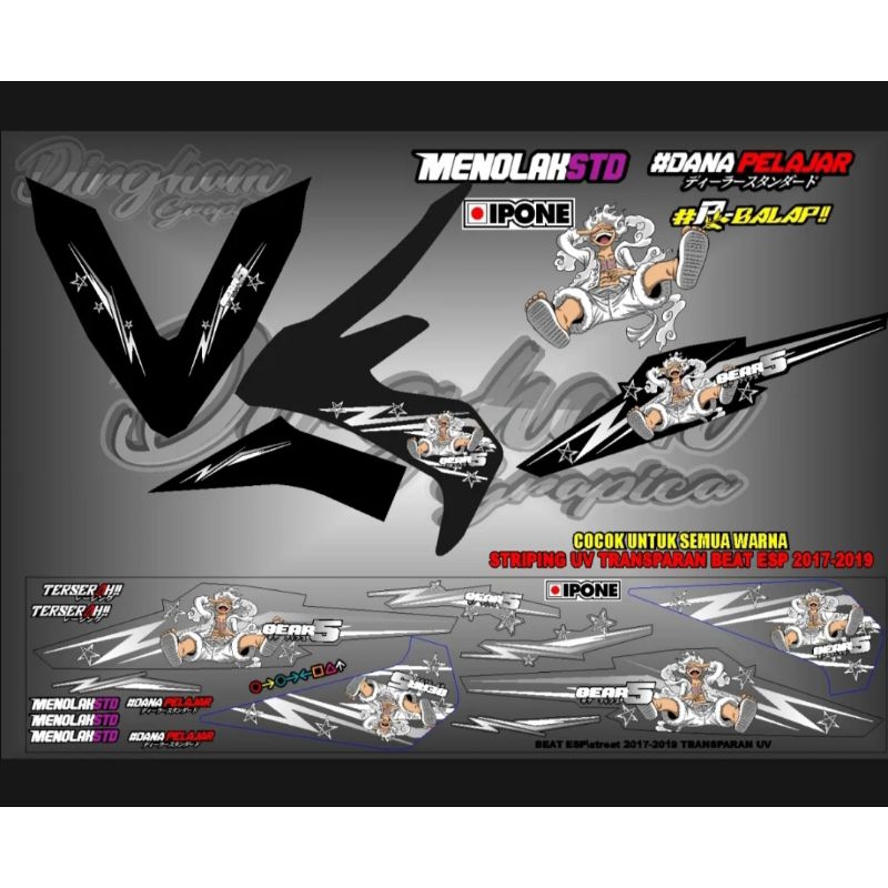 Stripping UV Transparan Beat ESP Motif Luffy Anime Gear 5 Stiker Motor