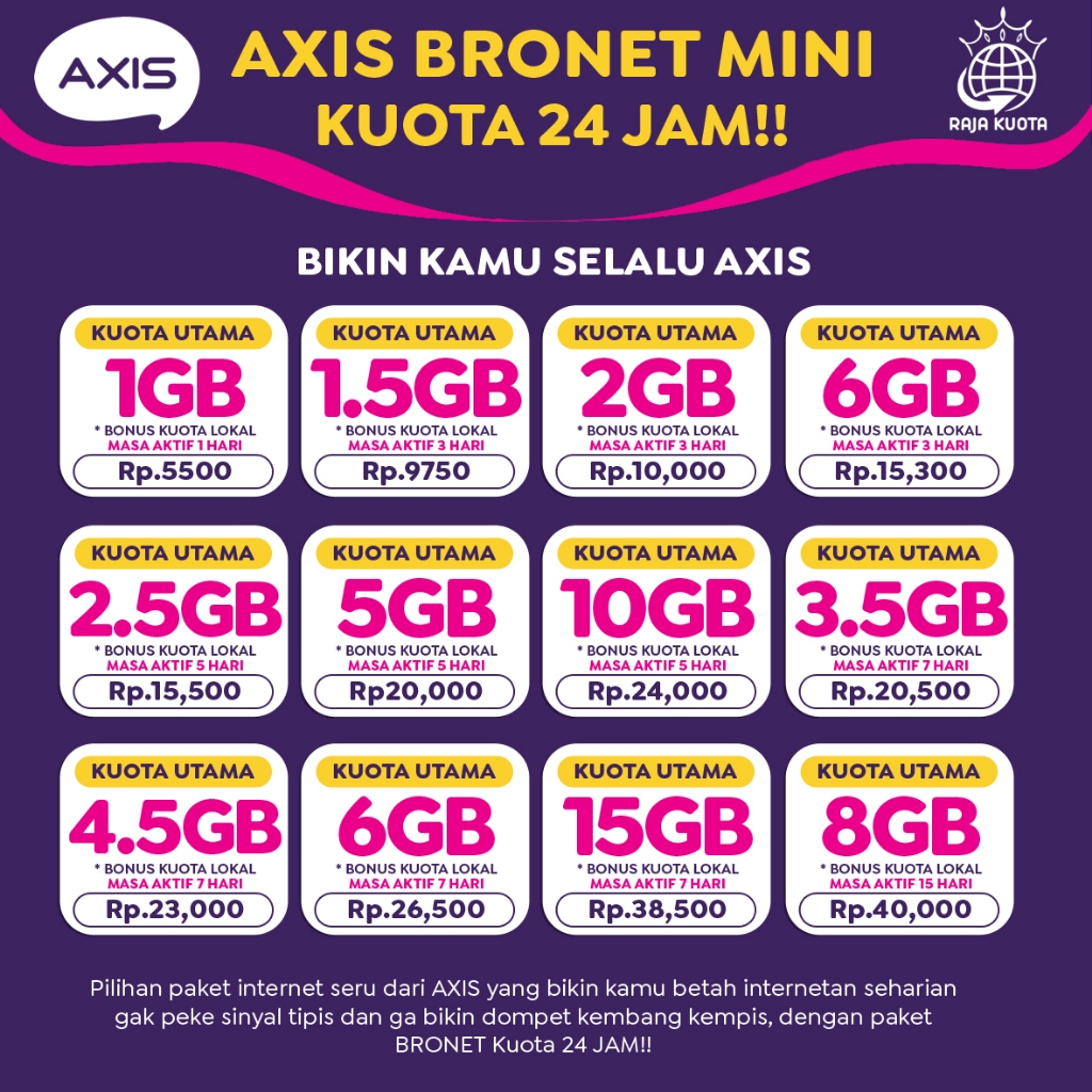 Isi Ulang Voucher Dan Inject Paket Data Kuota Internet Axis Bronet Aigo