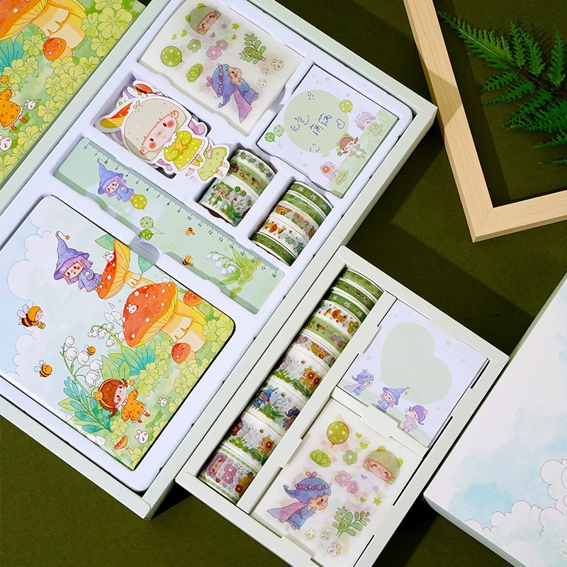 

Kartun Genie Hand Akun Buku Set Dengan Pita Stiker Post-it-note Mistar Siswa Lucu Notebook Ins Kreatif Kotak Hadiah