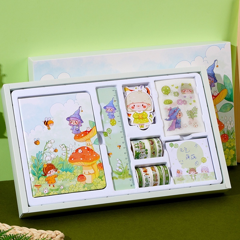 

Ay00! Kartun Genie Hand Akun Buku Set Dengan Pita Stiker Post-it-note Mistar Siswa Lucu Notebook Ins