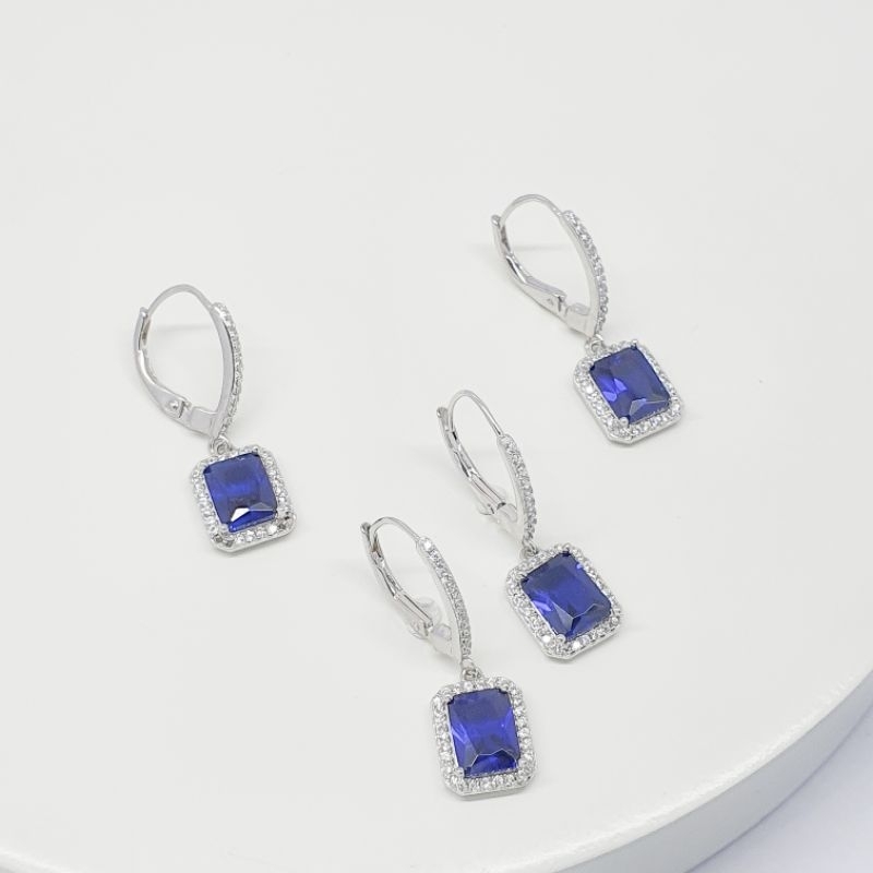 ANTING KLIP BATU BIRU SILVER ASLI 925