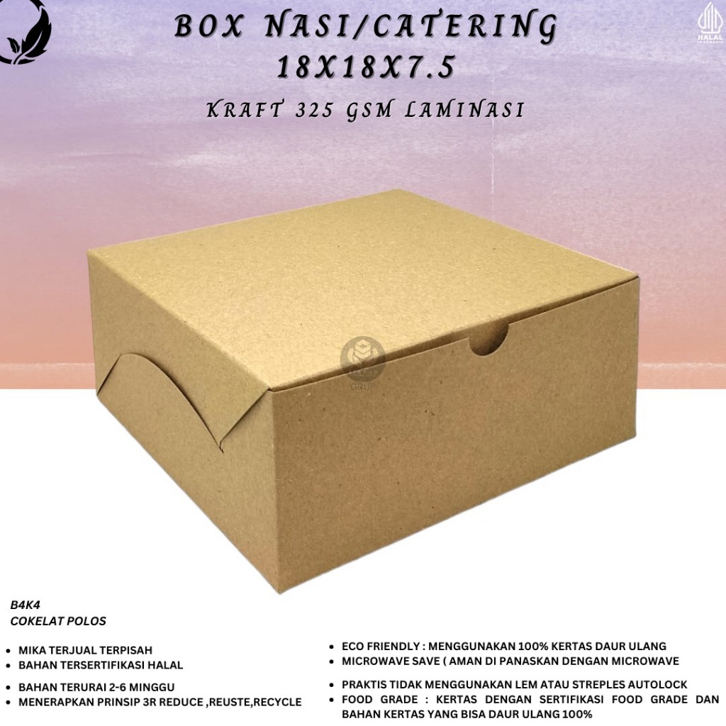 

Dus Nasi 18x18 Box Nasi Kotak Laminasi 325 Gsm (B4K4-Laminasi)