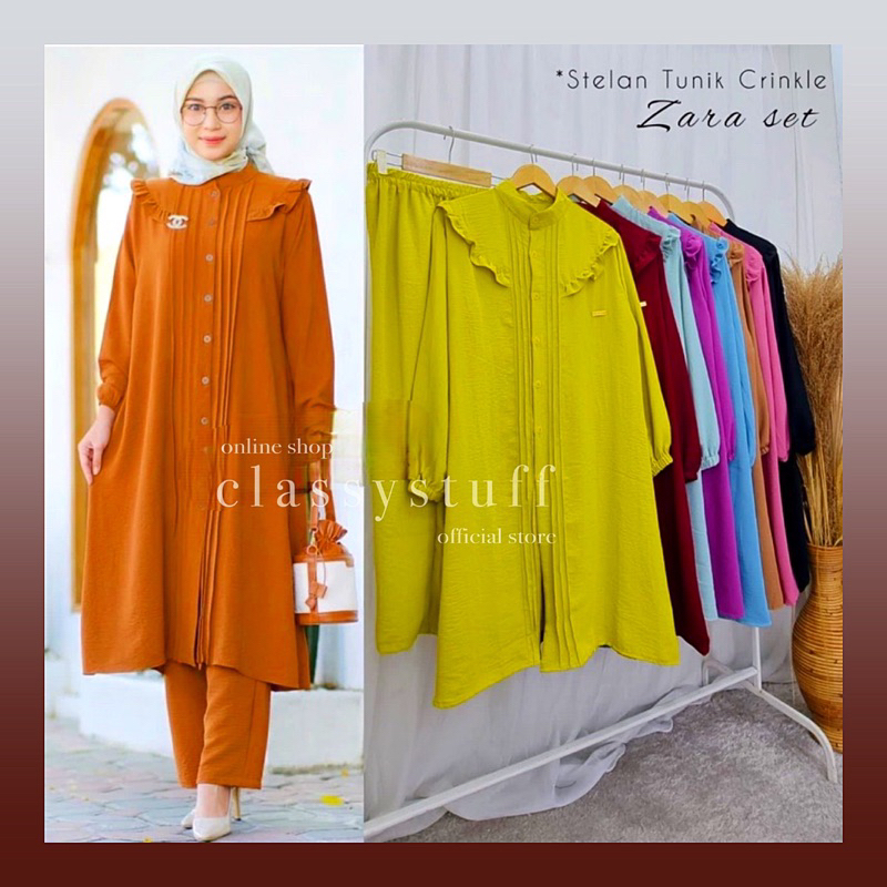 ONE SET WANITA KEKINIAN / ONE SET CRINKLE / ZARA SET JUMBO LD 115-120 // SETELAN ZARA POLOS LONG TUN
