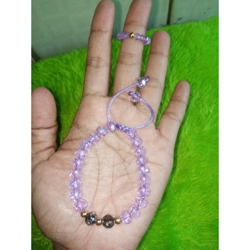 1set gelang cincin kristal 0, 3 gram kadar 10k