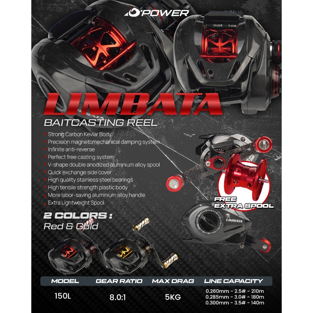 Reel BC Dpower Limbata 150L Full Carbon Drag clicker - Double Spool