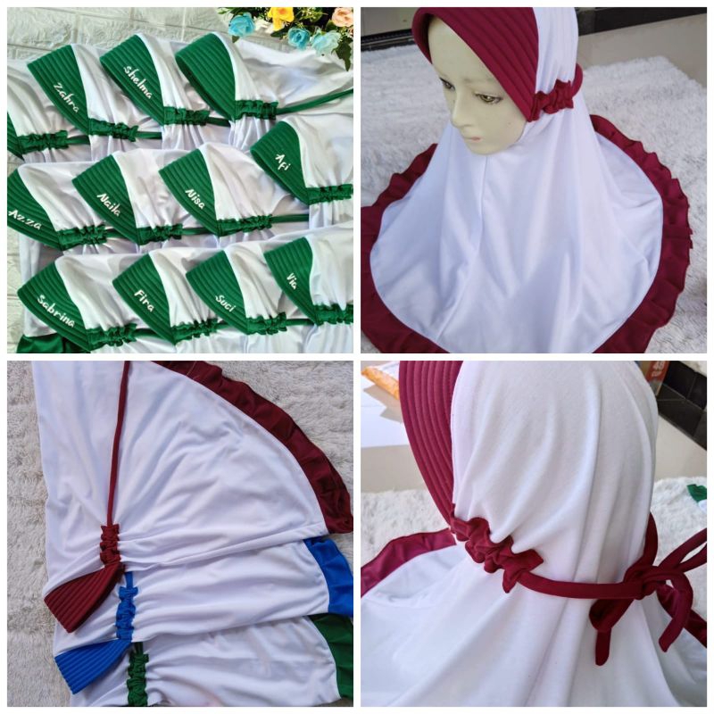 jilbab sekolah SD #serut tali#bordir nama
