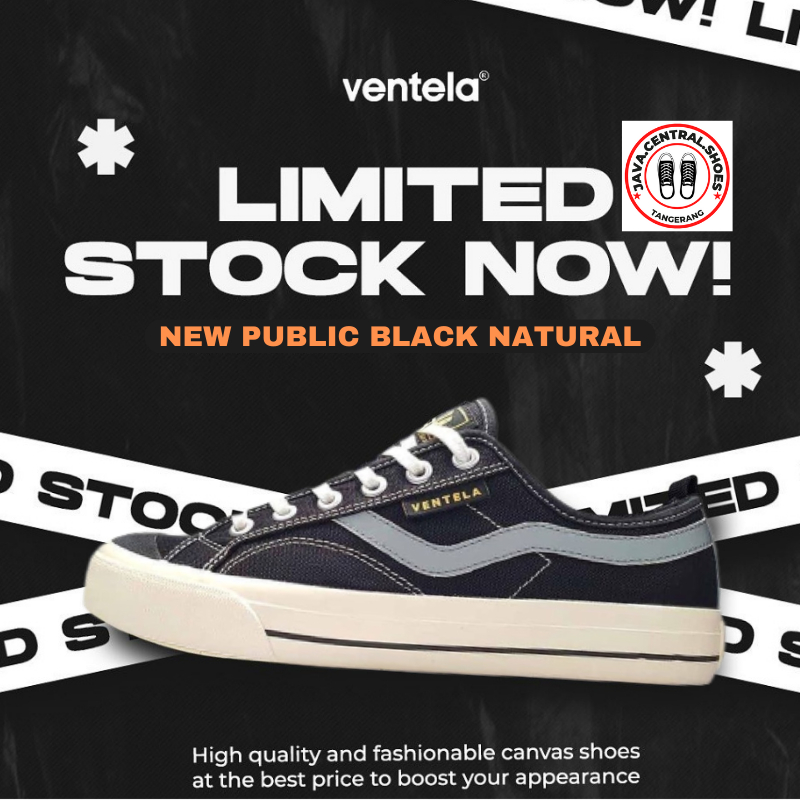 BIG SALE Sepatu Ventela New Public Low Black Natural / Sepatu Ventela Nyala / Sepatu Sneakers Pria O