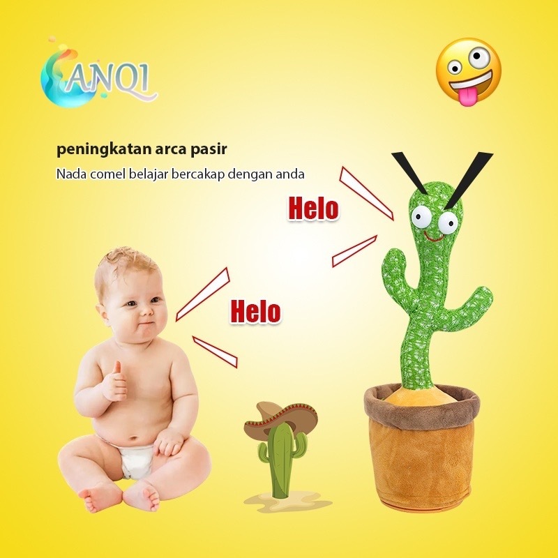 Mainan Boneka Kaktus nyanyi Joged Bicara - Dancing Cactus Doll singing dancing talking fun - Kaktus alat musik gitar terompet