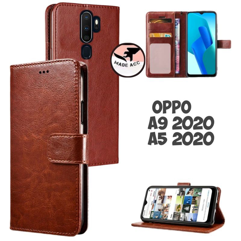 OPPO A9 2020 / A5 2020 Casing dompet flip cover leather case kulit premium