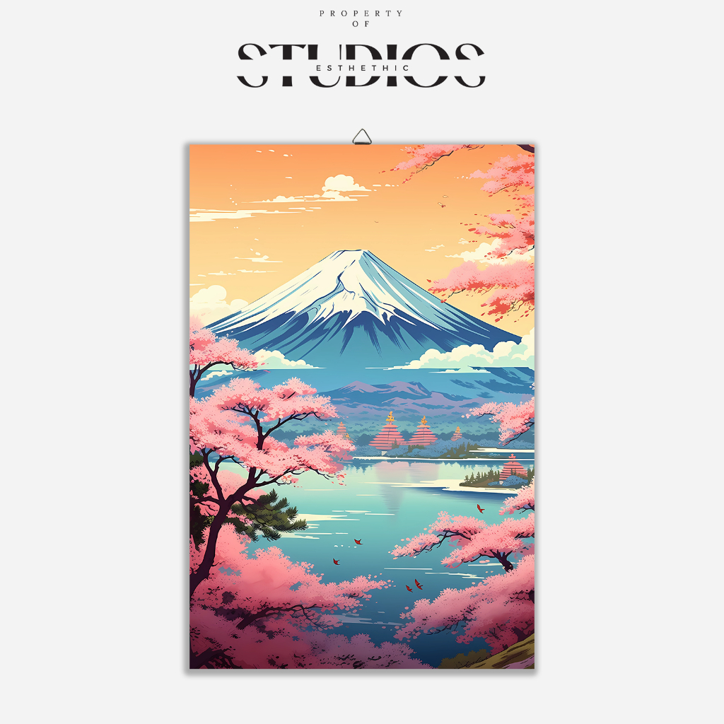 #ART05 WALL DECOR GUNUNG FUJI JEPANG BUNGA SAKURA PEMANDANGAN AESTHETHIC OMBAK GELOMBANG TSUNAMI PAS