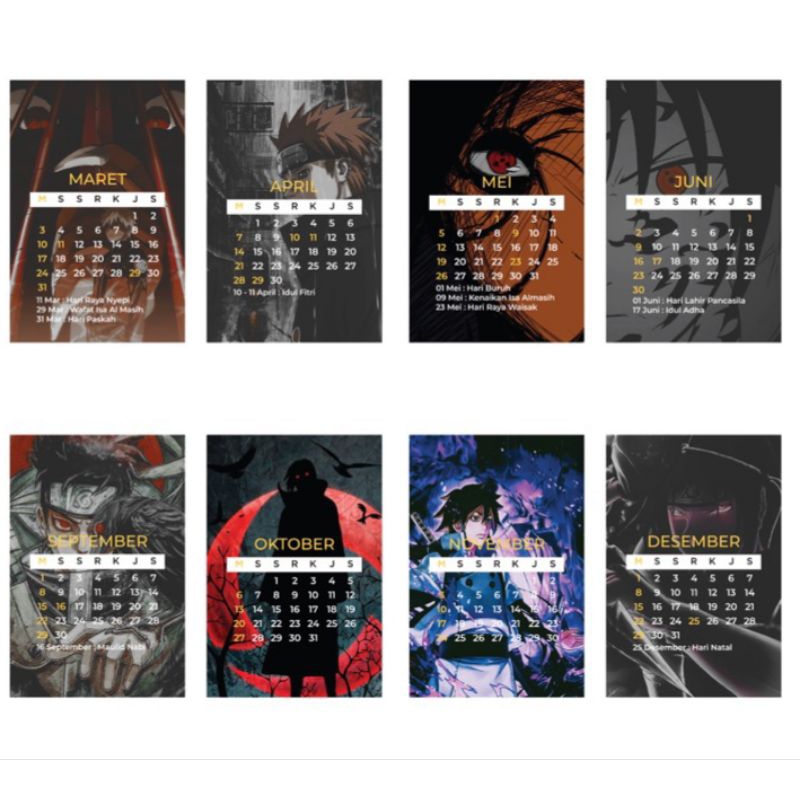 Kalender meja anime 2024 (12 pcs)