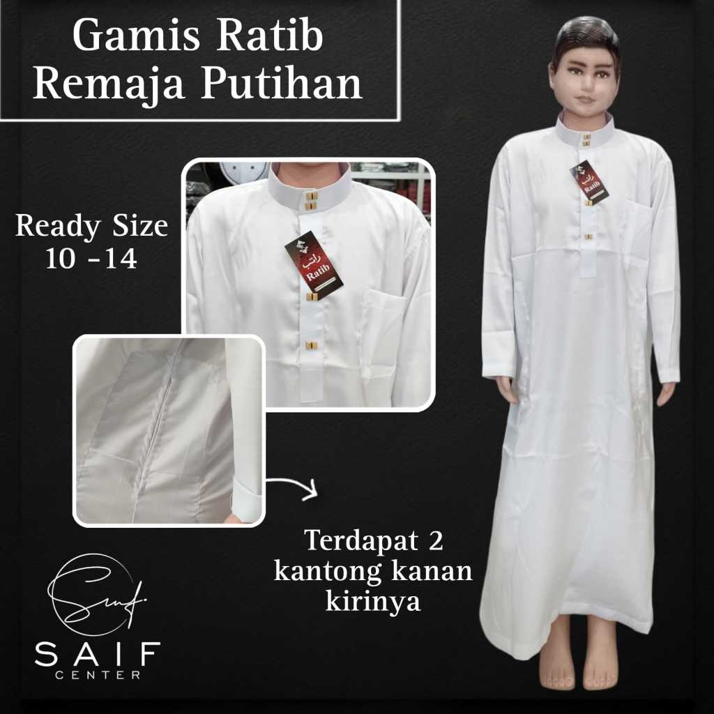BISA COD - GAMIS RATIB PUTIHAN KANCING GOLD REMAJA LAKI-LAKI