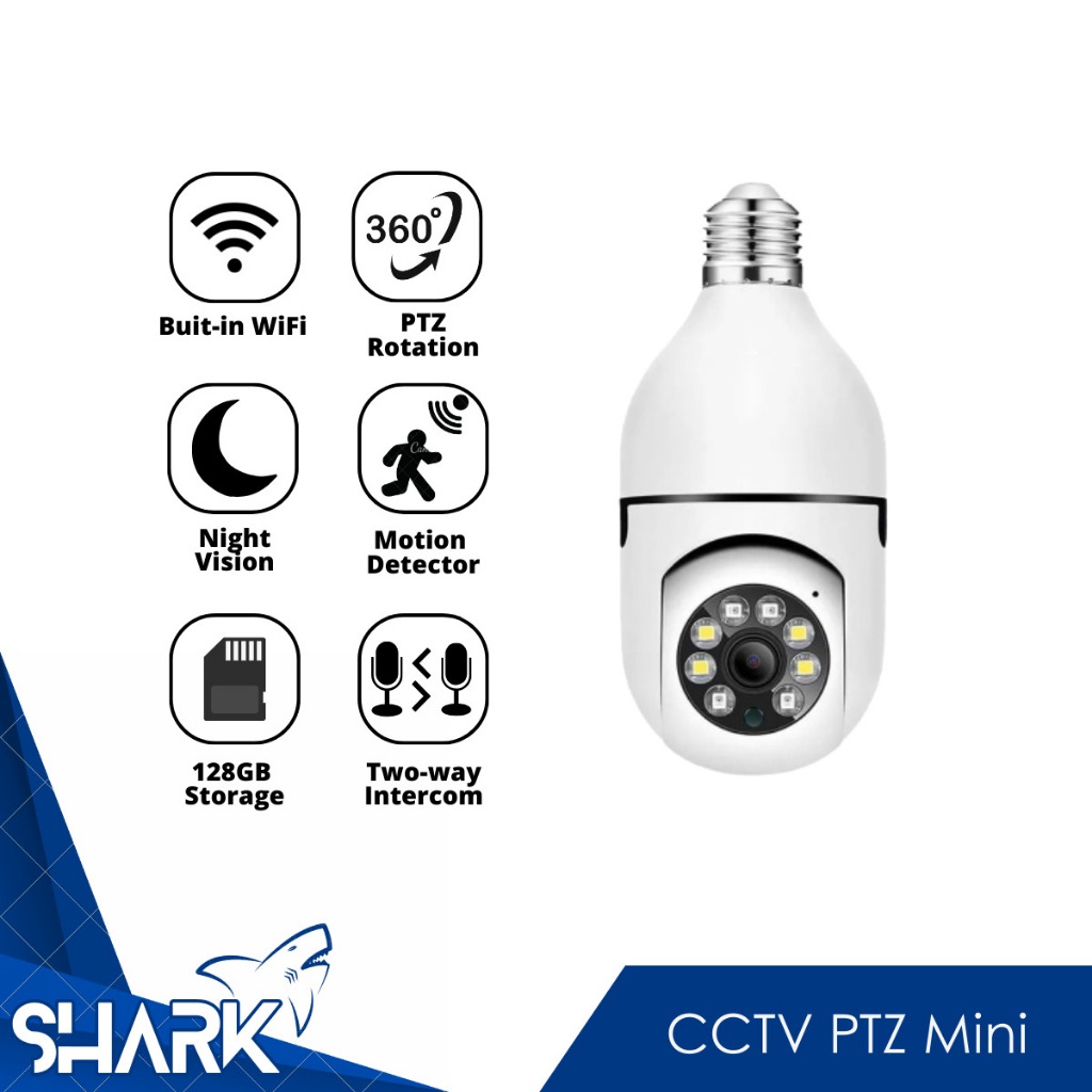 Shark Power CCTV Lampu V380 Pro 8MP Kamera CCTV Wifi Lampu CCTV 360 PTZ Mini COD