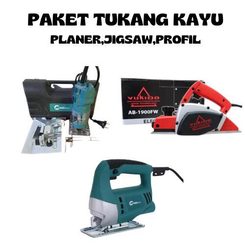 PAKET  3 ITEM MESIN PLANER JIG SAW DAN PROFIL KAYU serut PAKET TUKANG HEMAT