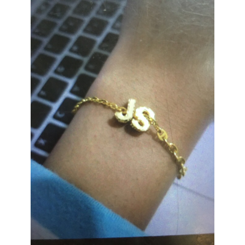Gelang wanita model toscano inisial huruf JS emas asli