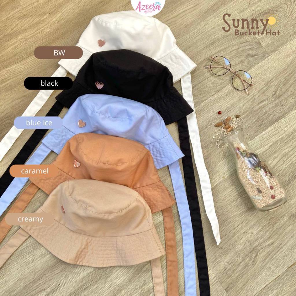 Sunny Bucket Hat Tali Dewasa Kekinian/Bucket Hat Selebgram/Topi Wanita By Azeeraofficial