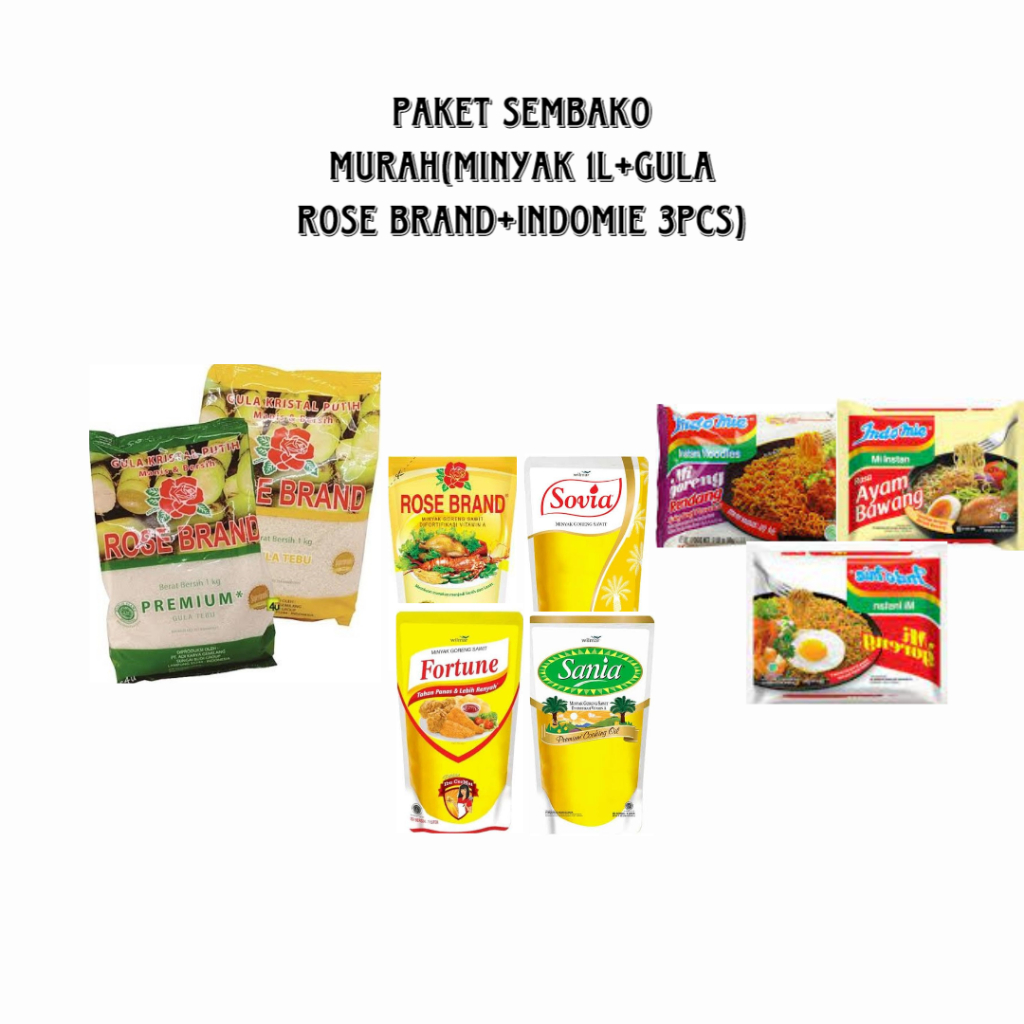 

JATIM PAKET MURAH SEMBAKO (MINYAK 1L+ GULA ROSE 1KG + 3 PCS INDOMIE)