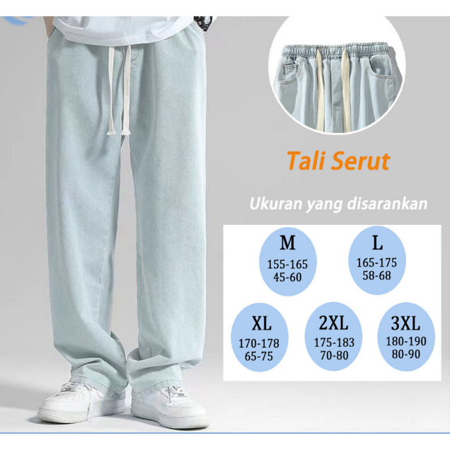 Celana jeans pria kulot jeans pinggang karet jumbo Baggy jeans pria Celana panjang cowok outfit pria