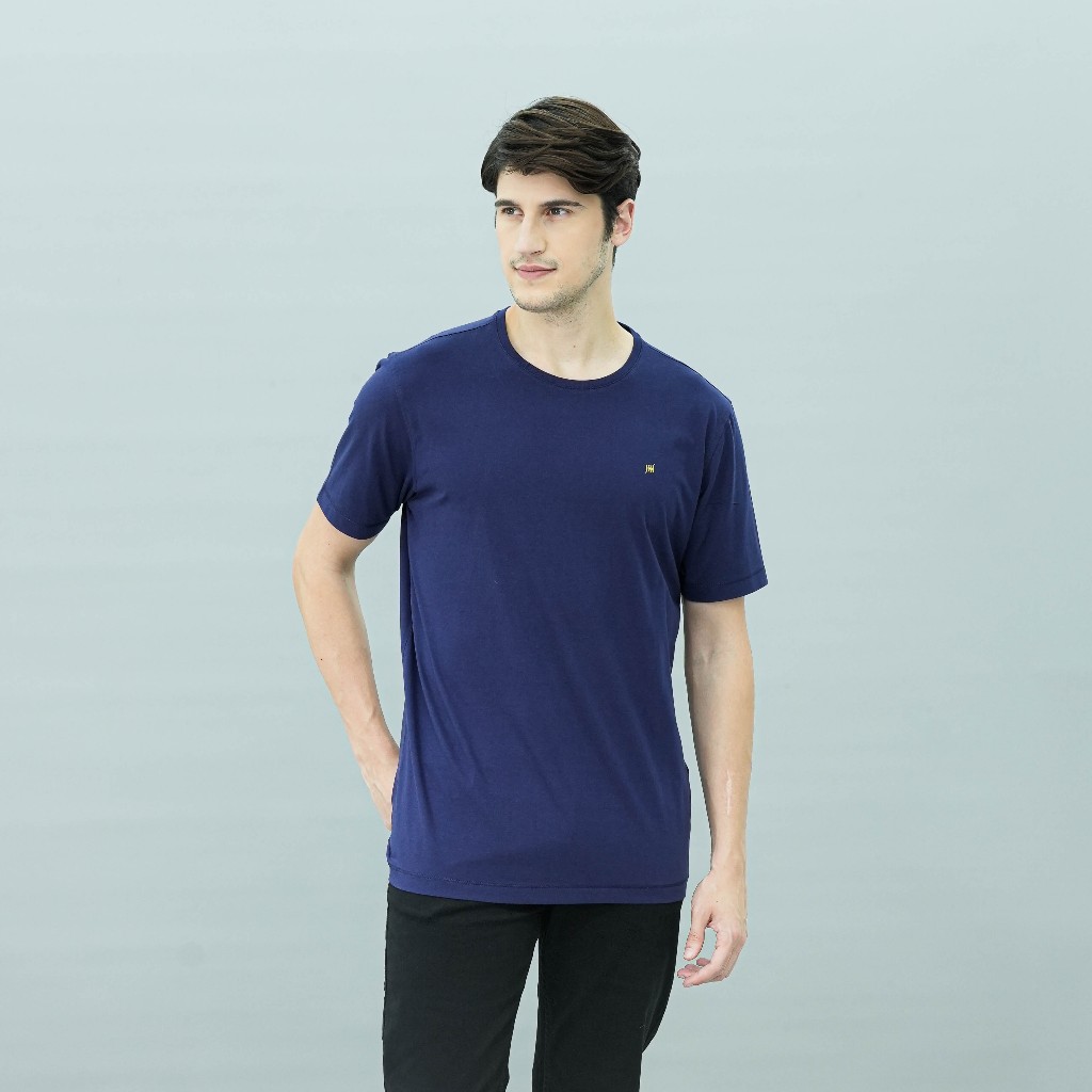 Johnwin - Kaos Casual Pria Model Polos Warna Biru Gelap 622.M400.26.C - Free keychain
