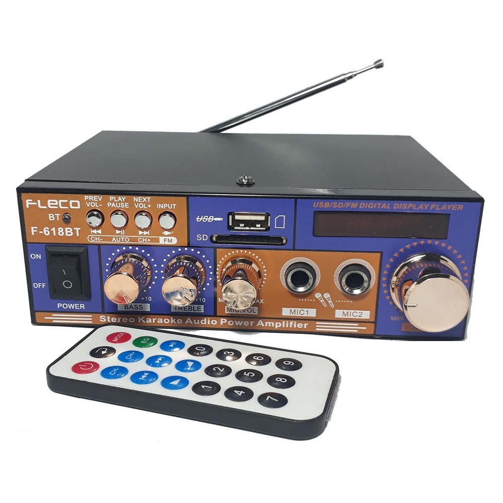 Fleco Amplifier Bluetooth Mini F-618BT Power Ampli Stereo Karaoke