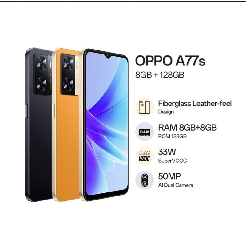Oppo a77s 8/128gb ram 8gb 128gb baru new garansi resmi oppo indonesia
