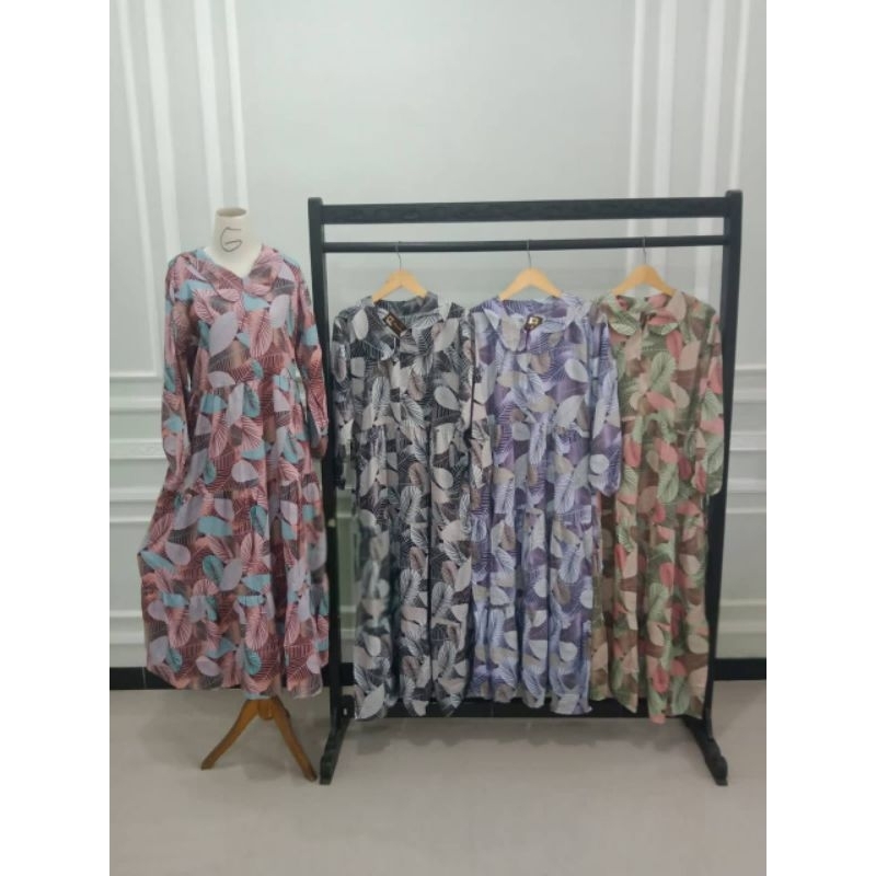 Gamis rempel susun, Mididress susun, homedress rayon viscose premium