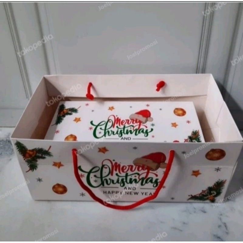 

5 set Box + Paper bag natal/box dan paper bag Christmas/kardus natal/dus brownies natal