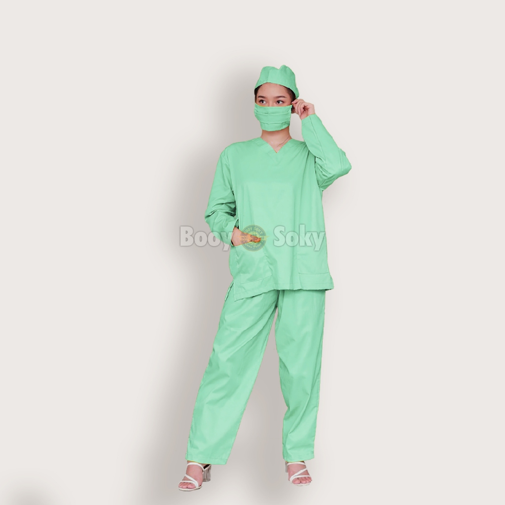 Scrub Baju Oka Ok Unisex Lengan Panjang Warna Hijau mint