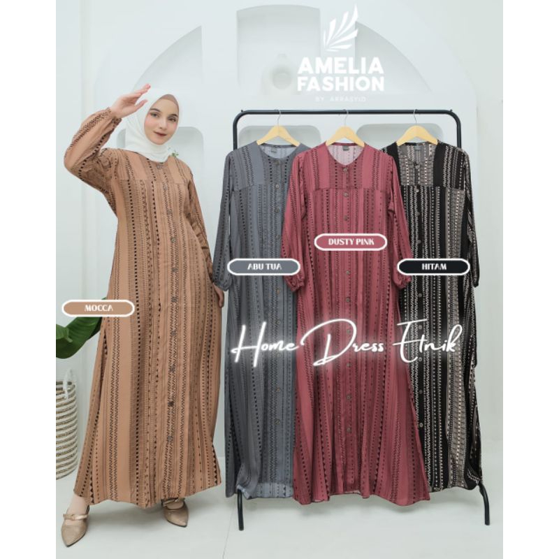 liona gamis/home dress motif etnik bahan rayon lovely premium by Amelia