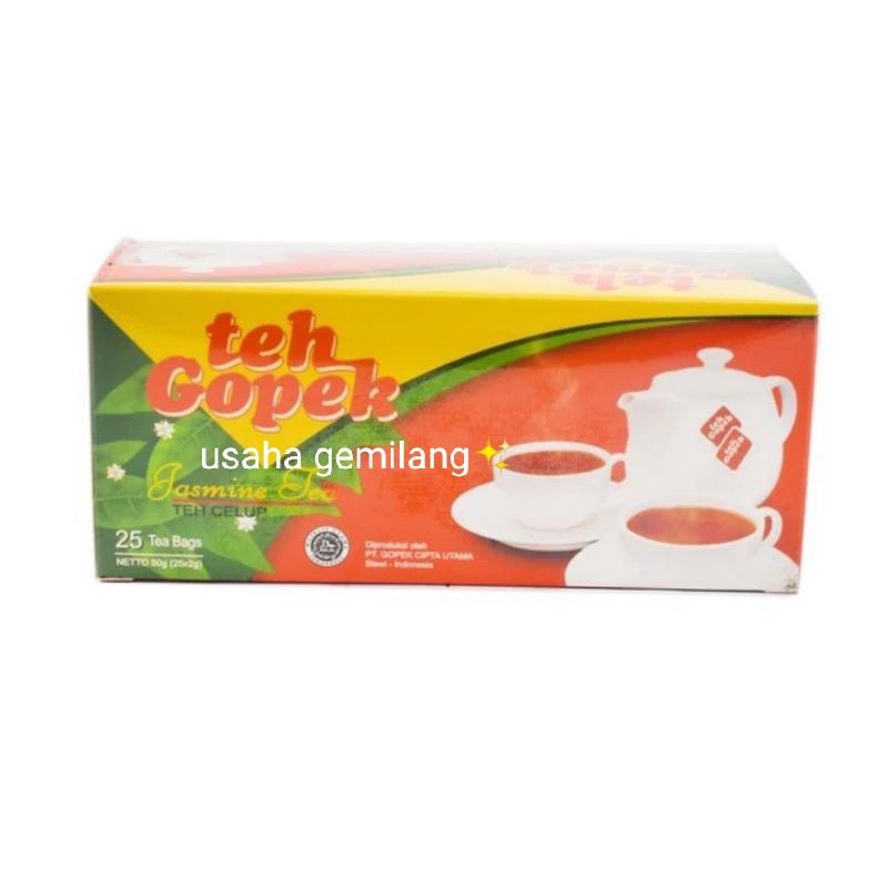 

Teh Celup Gopek Jasmine Tea (isi 25pcs) Teh Non Amplop Teh Gopek Celup - Teh Celup Gopek / Teh Celup Melati / Teh Celup Wangi / Teh Celup Solo / Teh Tubruk / Teh Kepyur / Teh Solo / Teh Tubruk Nikmat / Teh Khas Tegal / Teh Gopek Asli / Teh Asli Tegal