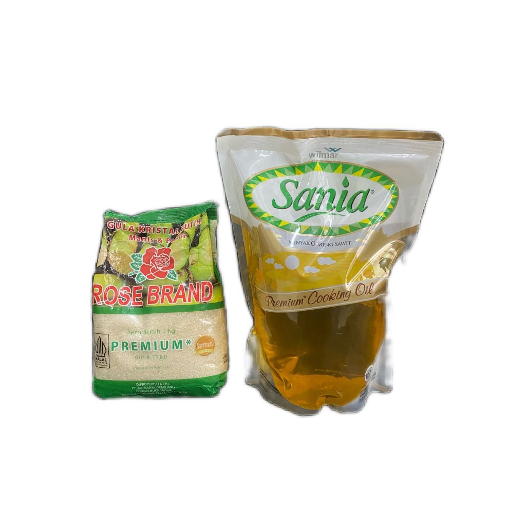 

paket sembako (Minyak Goreng Sania 2L & gula rose brand 1 Kg )