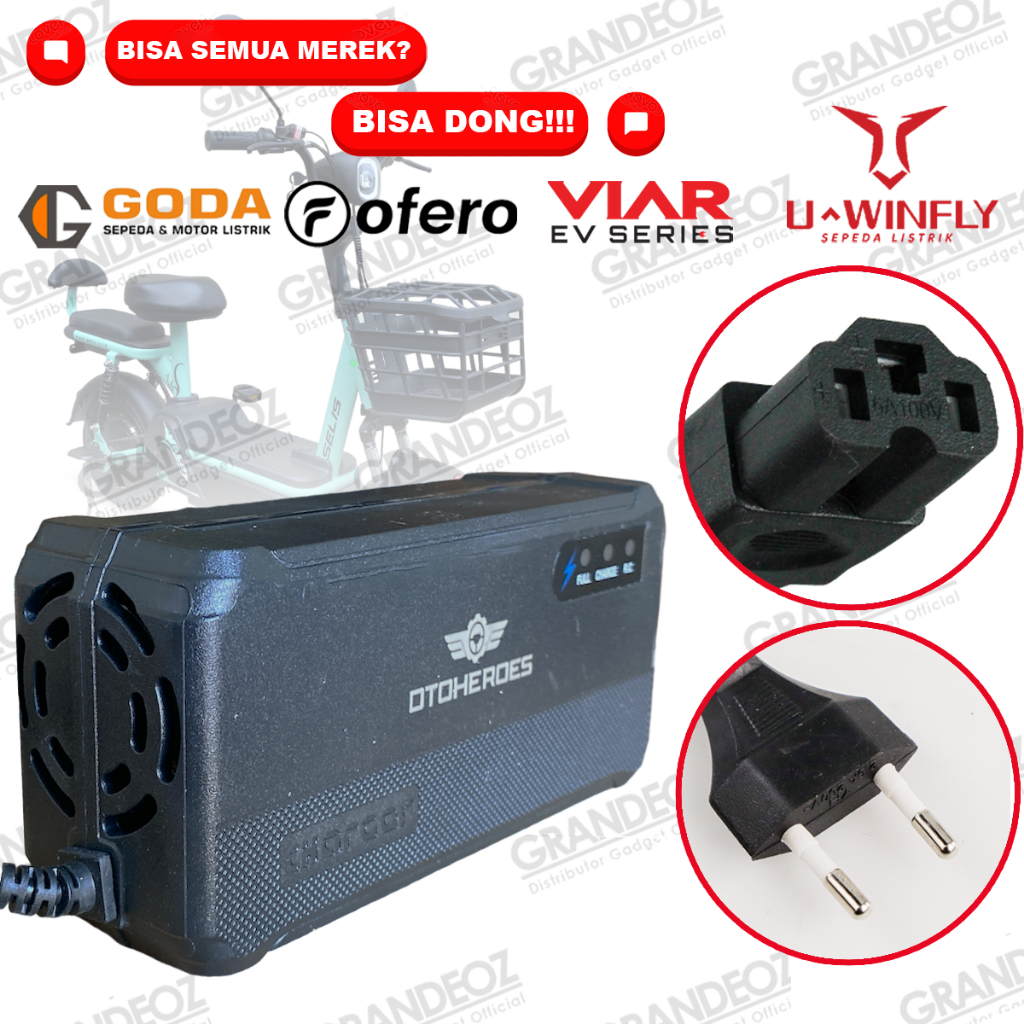 OTOHEROES Smart Charger Adaptor Cas Sepeda / Motor Listrik 48V 20Ah Lead-Acid Battery EU Plug casan 
