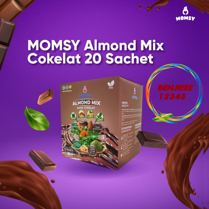 MOMSY Almond Rasa COKLAT 20 sachet box susu pelancar asi ASI booster menyusui momsy Momsy almon mix 20 SACHET coklat chocolate