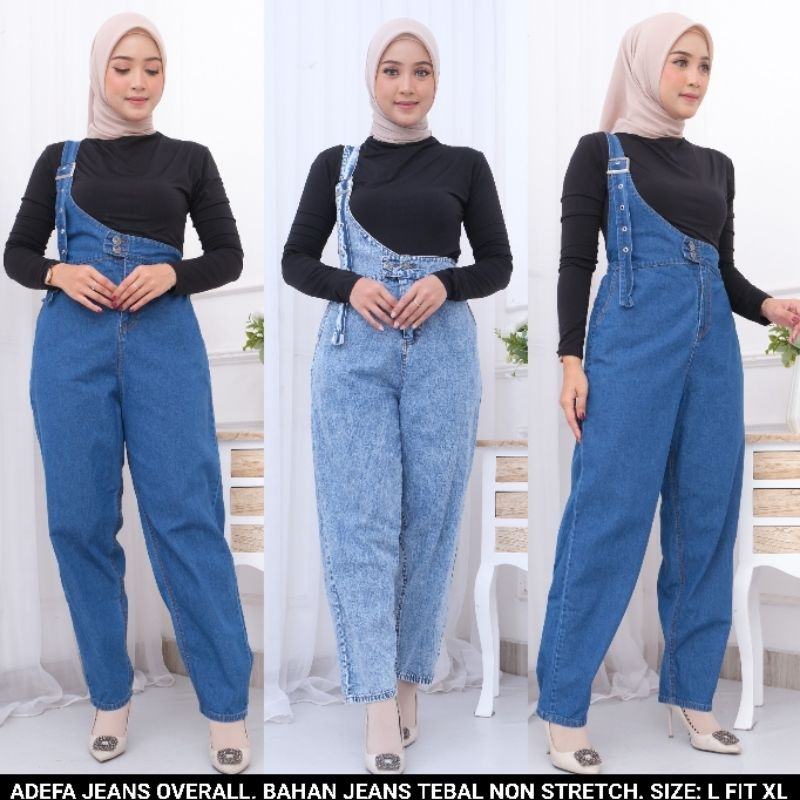 Adeeva Overall Jumpsuit Jeans [ Celana Kodok Tali Satu Wanita Korea]