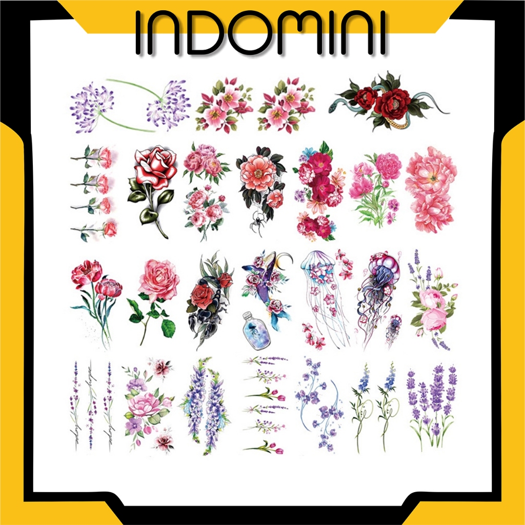 INDOMINI  Tato temporer Bunga Tulisan Bunga Rose Lucu B / Temporary tattoo tahan air / fake tatto St