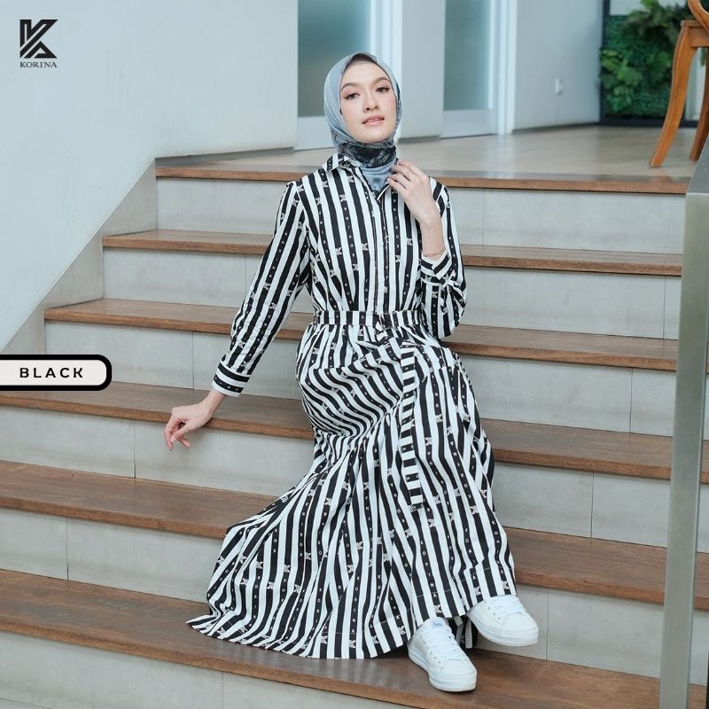 BELLE STRIPE by KORINA,Gamis korina terbaru 2023, dress korina brand original