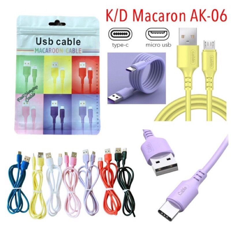 Kabel Data Macaron AK-06 + Pack Support Fast Charging USB Cable