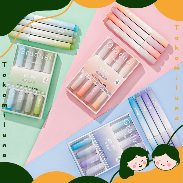 

1 set isi 4 pcs highlighter gradual soft color diy journal lucu cute kawai estetik HB1398