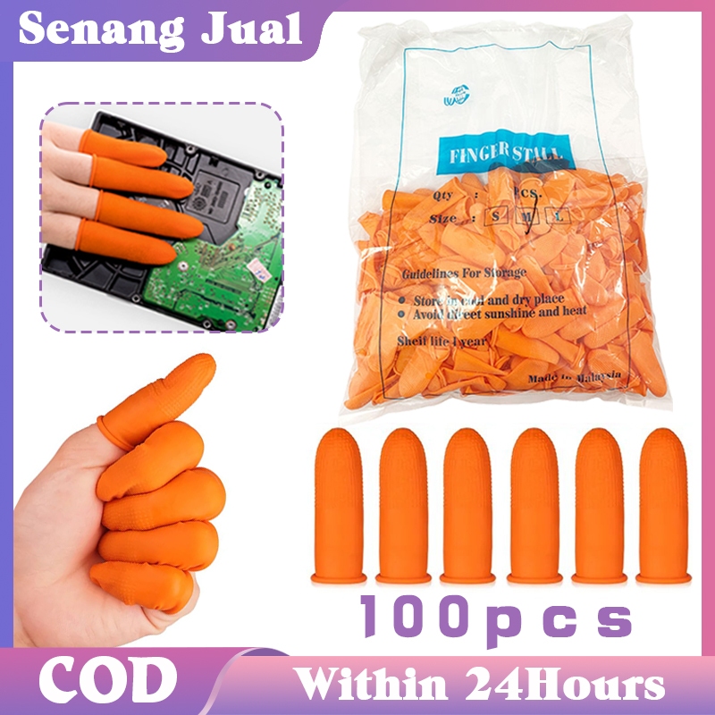 100Pcs Sarung Jari Karet Latex Anti Selip / Finger Gloves / Sarung Tangan Pelindung Jari Antistatis