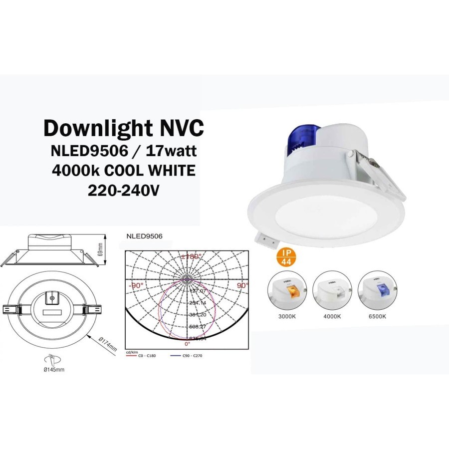 LAMPU DOWNLIGHT NVC NLED9506 17WATT 4000K COOL WHITE / LAMPU SOROT
