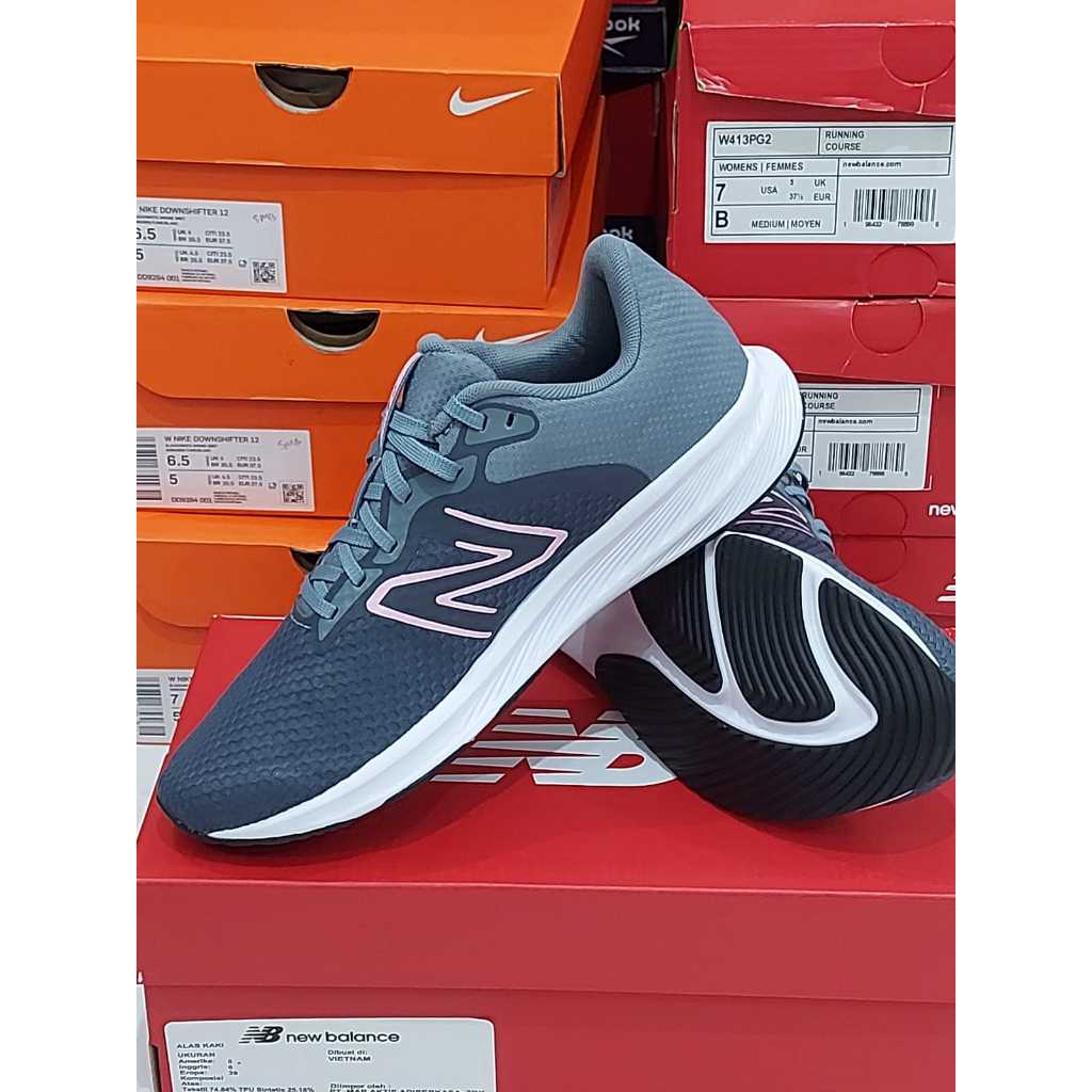 Sepatu Lari Wanita NEW BALANCE W413PG2 ORIGINAL BNIB - Women Running Shoes - Grey+Pink