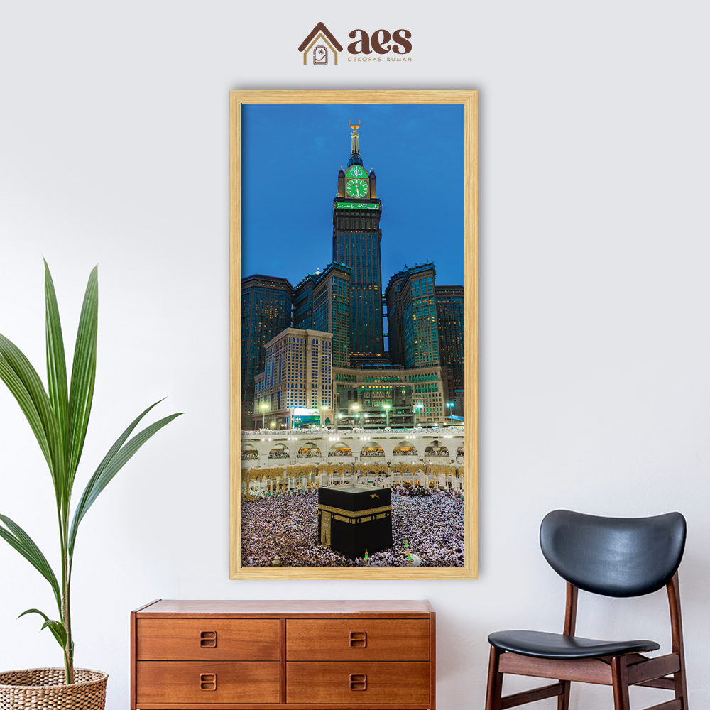 AES Hiasan Dinding Ka'bah Mekkah Vertikal Frame Jati Belanda 50x100 KS078 - Pajangan Kakbah Jumbo Be