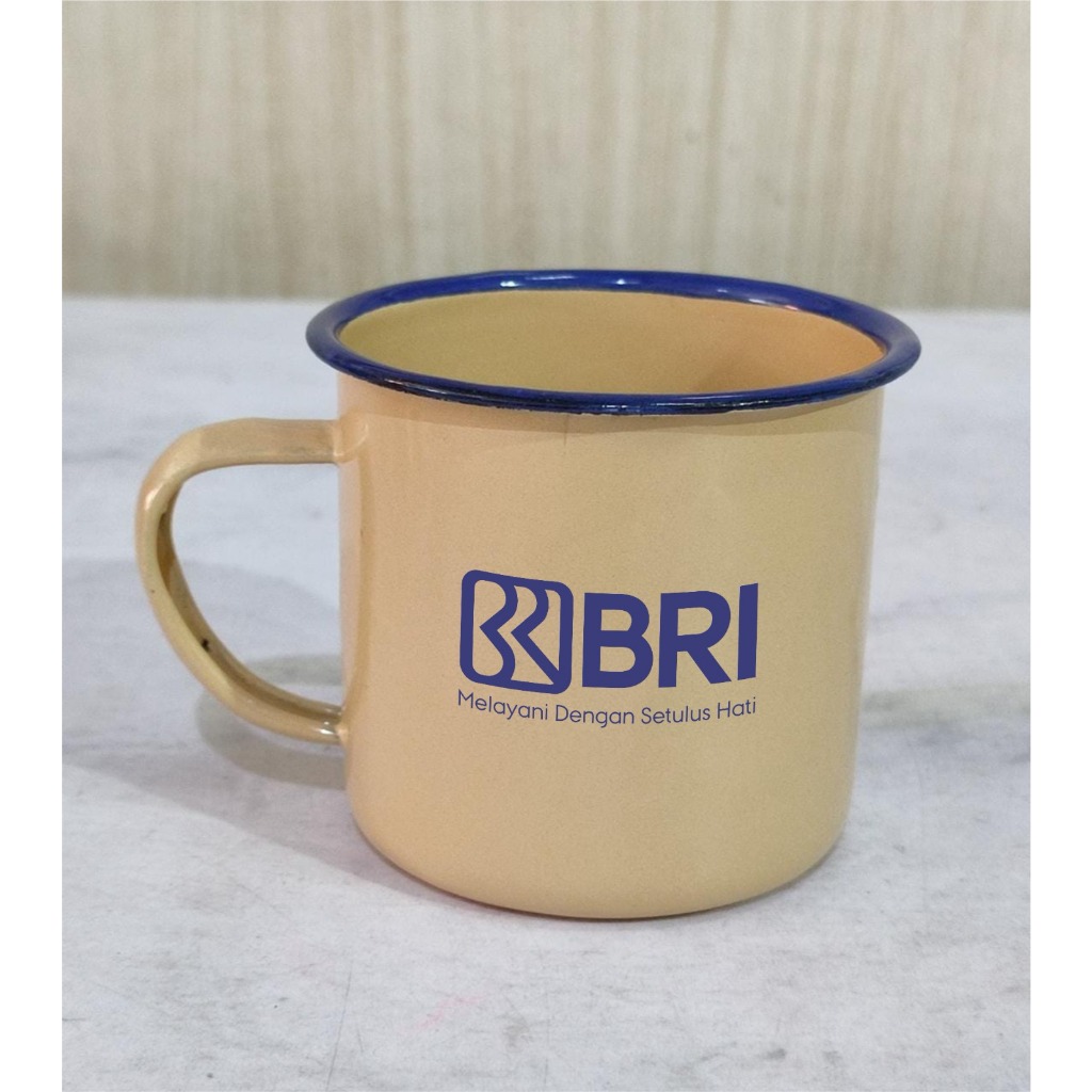 Souvenir Seng Cangkir Jadul Custom Logo BRI/Cangkir Seng Enamel Jadul 7cm Custom Logo Bank BRI/Cangk