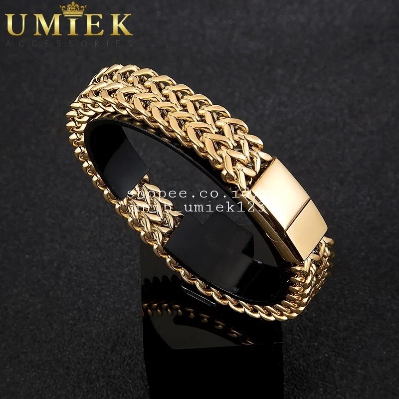 Gelang Pria Cowok Titanium Rantai Emas Gold kuning rante asli laki laki cowo keren anti karat unik p
