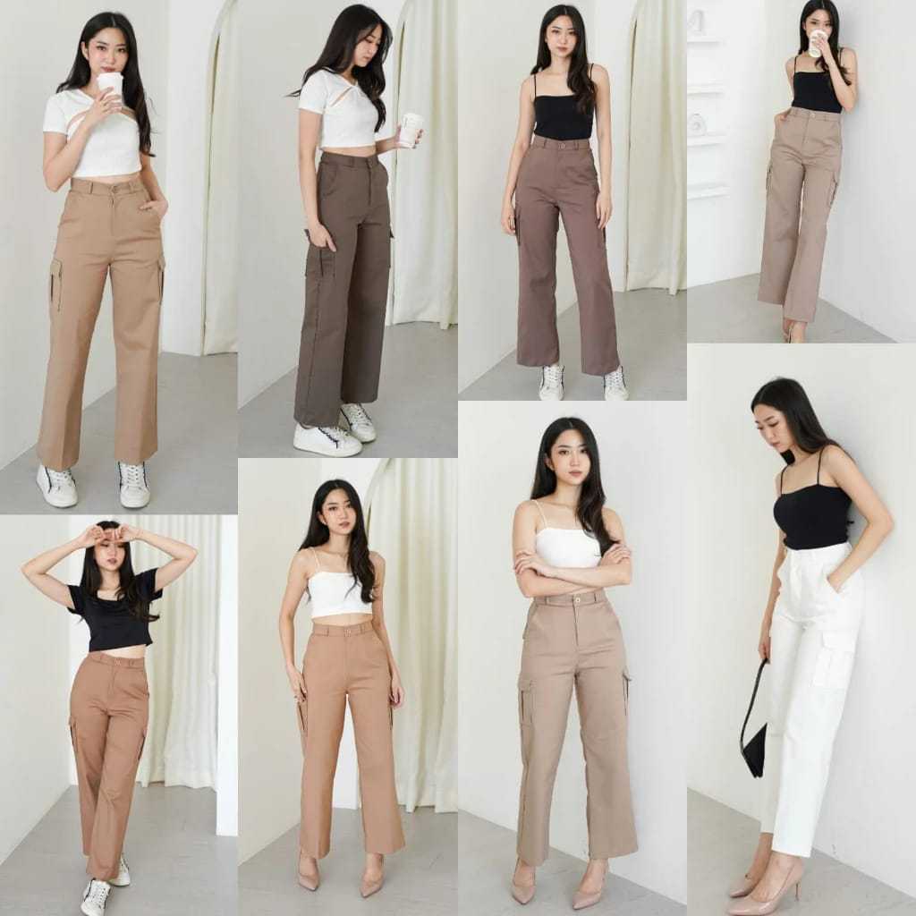 Celana UPGRADE Highwaist Cargo Lisa Katun Stretch Premium