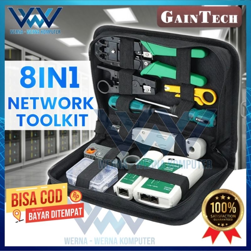 TOOLKIT NETWORK 8 IN 1 RJ45 RJ11 TANG CRIMPING LAN TESTER TOOL KIT GAINTECH GT-550